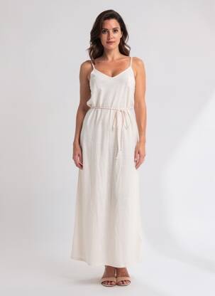 Robe longue coupe cintrée fines bretelles rose MAJESTIC FILATURES femme