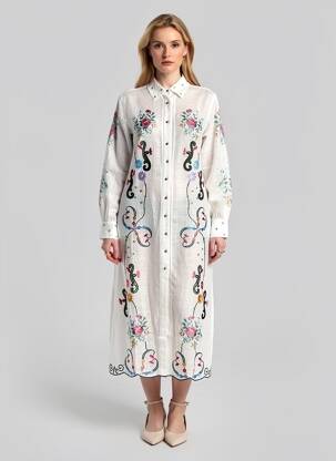 Robe longue manches longues manches longues blanc ME369 femme