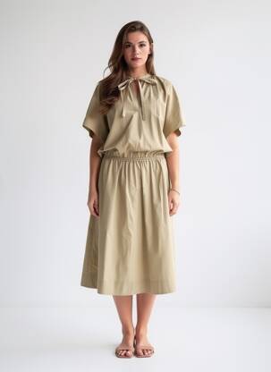 Robe longue manches courtes manches courtes beige SU femme