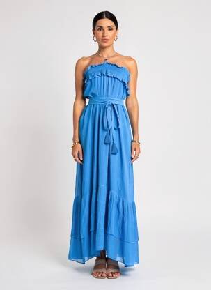 Robe longue manches dos nu fines bretelles bleu VANESSA BRUNO femme