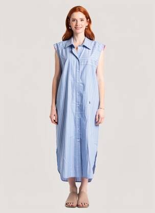 Robe longue manches courtes manches courtes bleu LES FELICITES femme