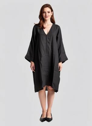 Robe mi-longue manches 3/4 manches 3/4 gris ANNE MI femme