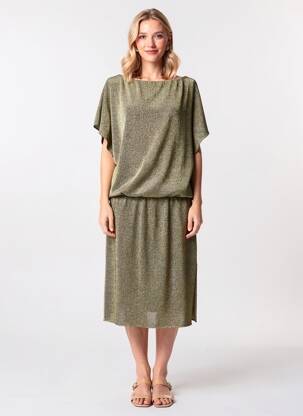 Robe mi-longue coupe fluide manches courtes or BELIZA femme