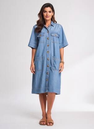 Robe mi-longue manches courtes manches courtes bleu GERARD DAREL femme