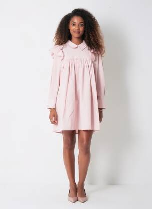 Robe courte coupe évasée manches longues rose GANNI femme