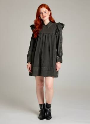 Robe courte coupe évasée manches longues noir GANNI femme