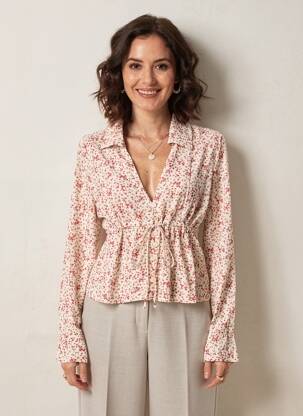 Chemisier imprimé fleurs manches longues rouge ROUJE femme