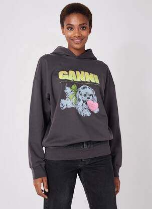 Sweat-shirt à capuche tissage jersey manches longues gris GANNI femme