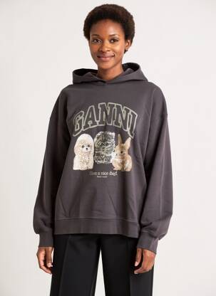 Sweat-shirt à capuche tissage jersey manches longues gris GANNI femme