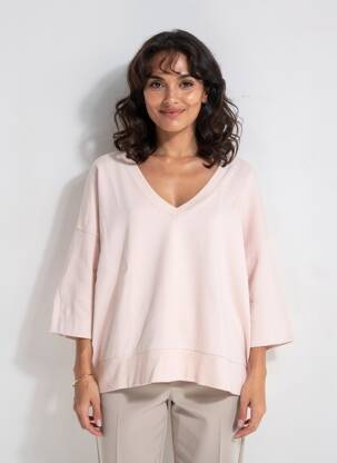 Sweat-shirt tissage jersey manches 3/4 rose HANA SAN femme