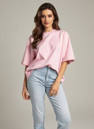 T-shirt coupe droite manches courtes rose GANNI femme