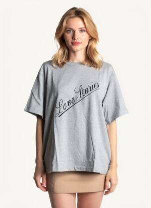 T-shirt coupe droite manches courtes gris LOVE STORIES femme