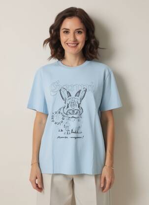 T-shirt coupe droite manches courtes bleu GANNI femme