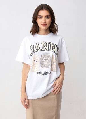 T-shirt coupe droite manches courtes blanc GANNI femme