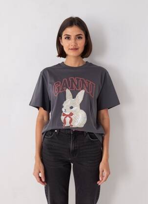 T-shirt coupe droite manches courtes noir GANNI femme