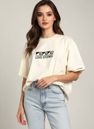 T-shirt coupe droite manches courtes blanc LOVE STORIES femme