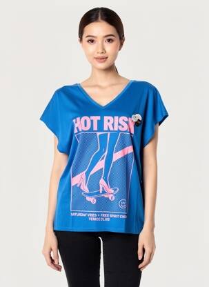 T-shirt col v manches courtes bleu NEWTONE femme