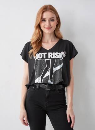 T-shirt col v manches courtes noir NEWTONE femme