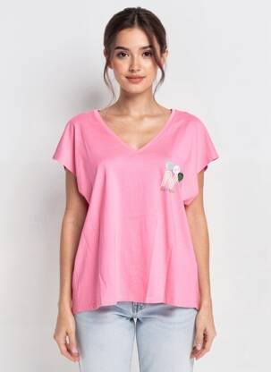 T-shirt col v manches courtes rose NEWTONE femme