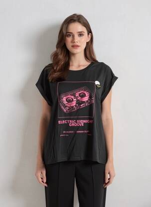 T-shirt coupe droite manches courtes noir NEWTONE femme