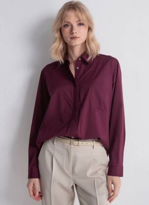 Chemisier tissage popeline manches longues violet ANDREA LEV femme