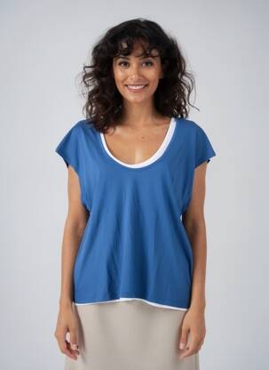 T-shirt coupe droite manches courtes bleu MAJESTIC FILATURES femme