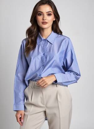 Chemisier coupe droite manches longues bleu ANDREA LEV femme