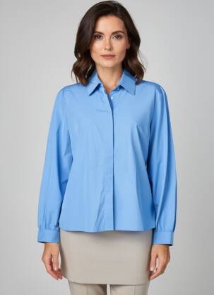 Chemisier coupe droite manches longues bleu ANDREA LEV femme