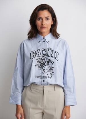 Chemisier imprimé fantaisie manches longues bleu GANNI femme
