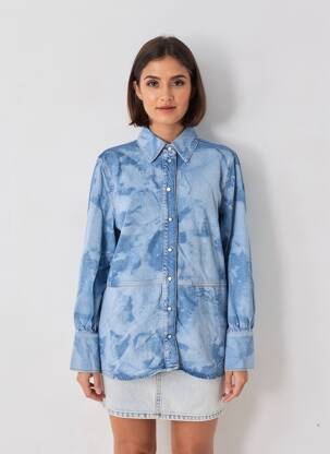 Chemisier coupe cintrée manches longues bleu GANNI femme