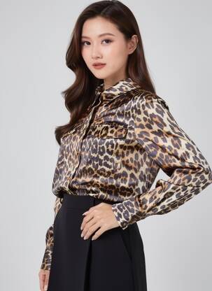 Chemisier coupe cintrée manches longues beige GANNI femme