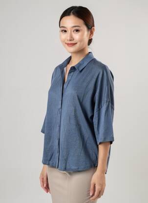 Chemisier fermeture boutonnée sur le devant manches 3/4 bleu MAJESTIC FILATURES femme