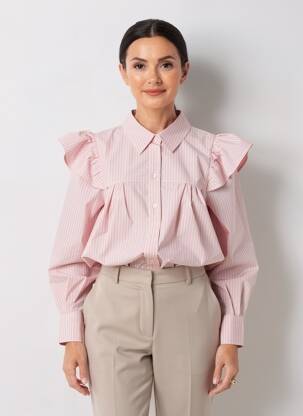 Chemisier tissage popeline manches longues rose GANNI femme