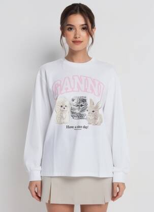 T-shirt manches longues manches longues blanc GANNI femme