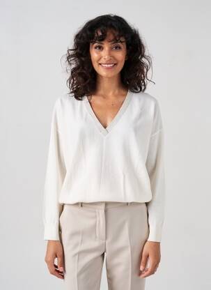 Pull coupe cintrée manches longues beige MAJESTIC FILATURES femme