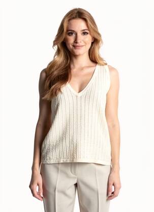Pull maille ajourée sans manche beige ANNE MI femme