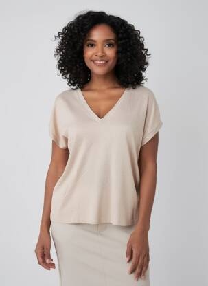 T-shirt col v manches courtes rose MAJESTIC FILATURES femme
