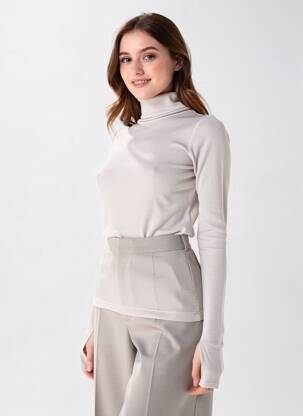 Pull col roulé tissage côtelé manches longues beige SAMSOE & SAMSOE femme