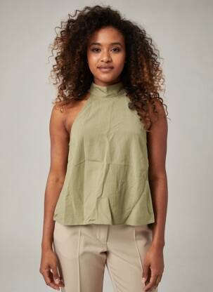 Top coupe cintrée sans manche vert SAMSOE & SAMSOE femme