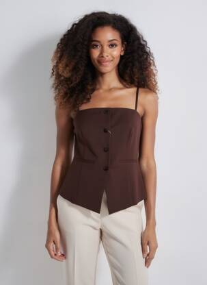 Top col carré fines bretelles marron SAMSOE & SAMSOE femme