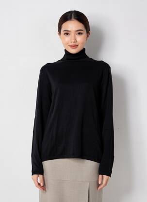 Pull col roulé stretch manches longues noir ICHI femme