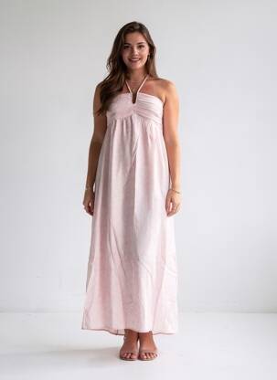 Robe longue imprimé fleurs fines bretelles rose GRACE & MILA femme