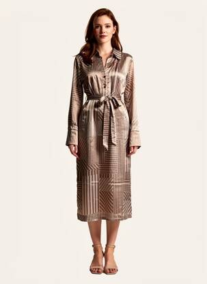 Robe longue manches longues manches longues marron GRACE & MILA femme
