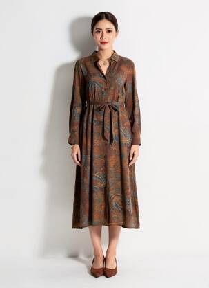 Robe longue manches longues manches longues marron LA REINE TRICOTE femme