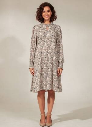 Robe mi-longue coupe fluide manches longues beige MOLLY BRACKEN femme