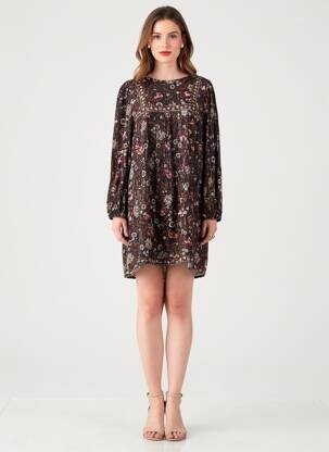 Robe courte coupe évasée manches longues noir GRACE & MILA femme