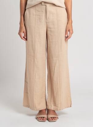 Pantalon large tissage crêpe taille haute beige MUS & BOMBON femme