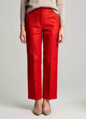 Pantalon droit fermeture zippée sous rabat avec crochet taille normale rouge VILA femme