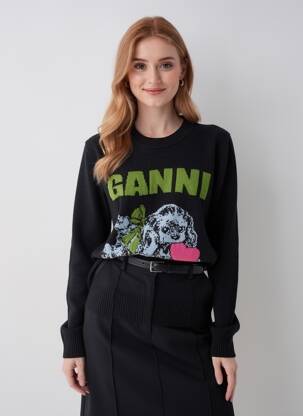 Pull stretch manches longues noir GANNI femme