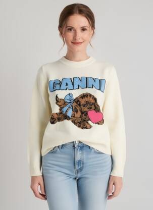 Pull stretch manches longues beige GANNI femme